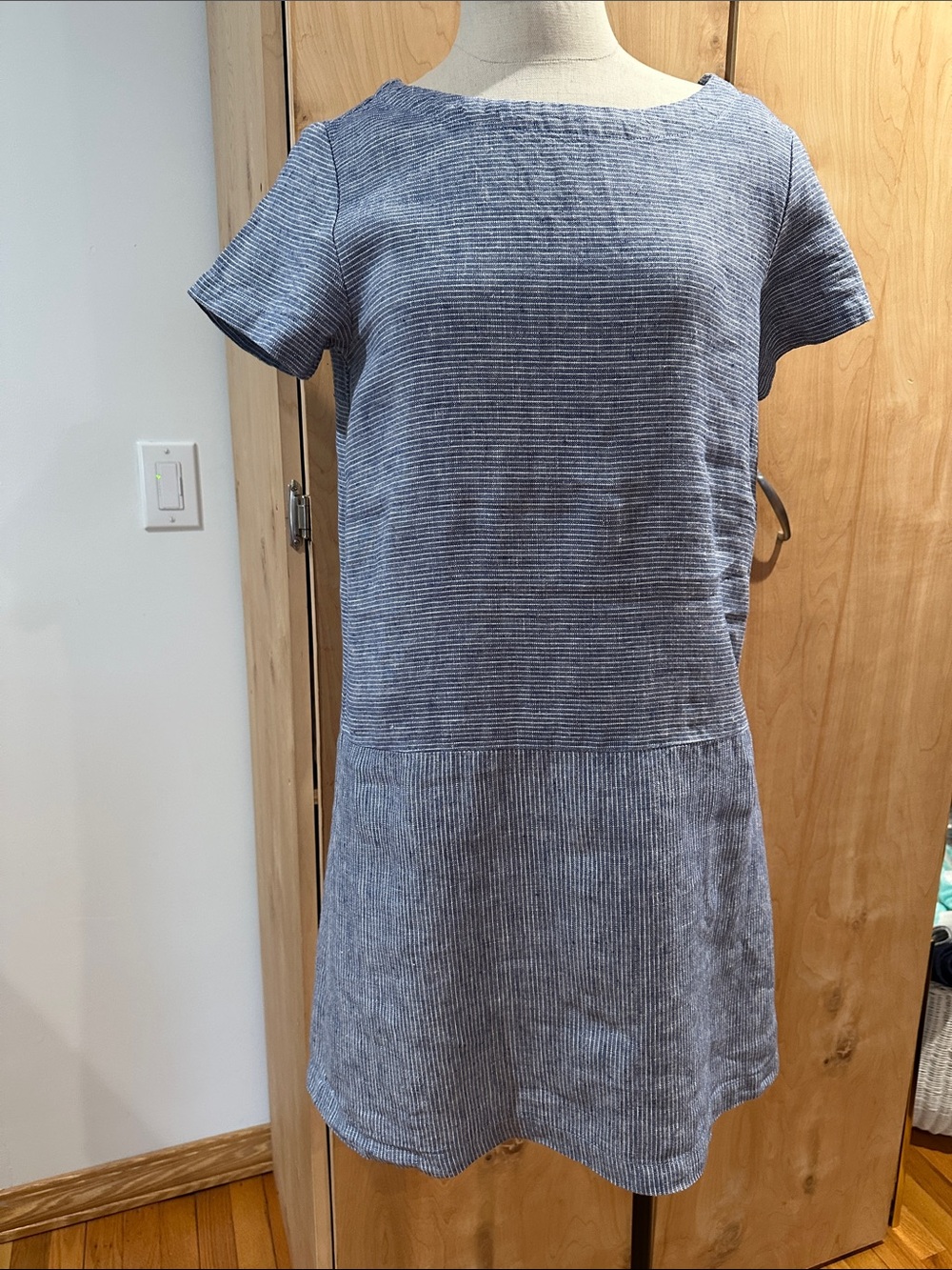 Garnet Hill Blue Striped Short-Sleeve Shift Dress